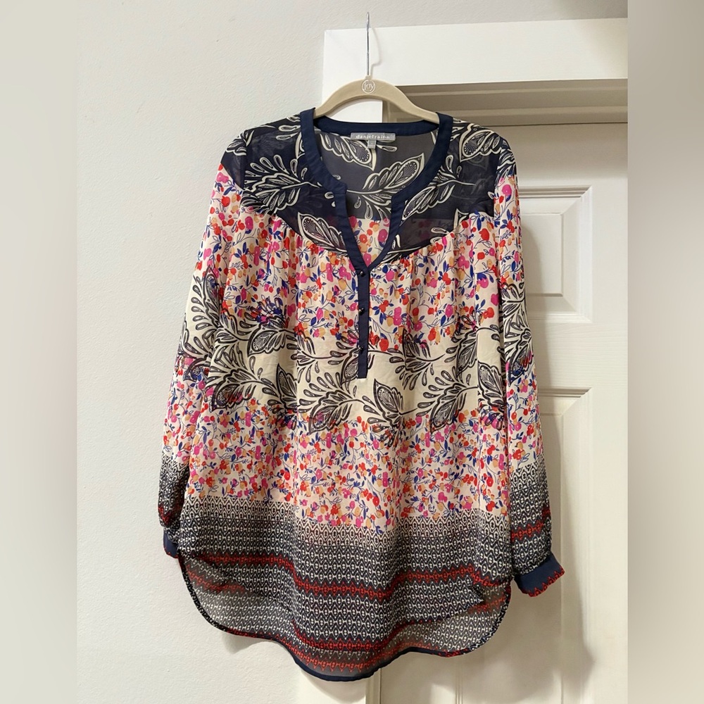 Daniel Rainn Navy and Pink Floral Blouse